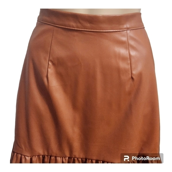 WHO What Wear Brown Faux Leather Midi Skirt Small - Picture 3 of 9